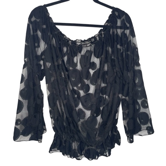 Black Velvet Burnout Blouse Size M Dark Fairy Ruffles Whimsical Witchy - Picture 1 of 11